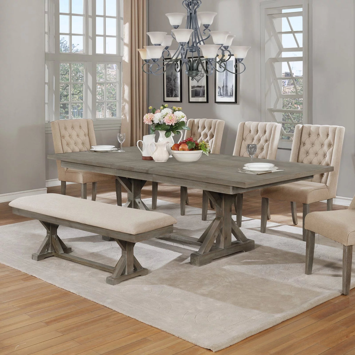 Gray Linen Dining Bench S459160