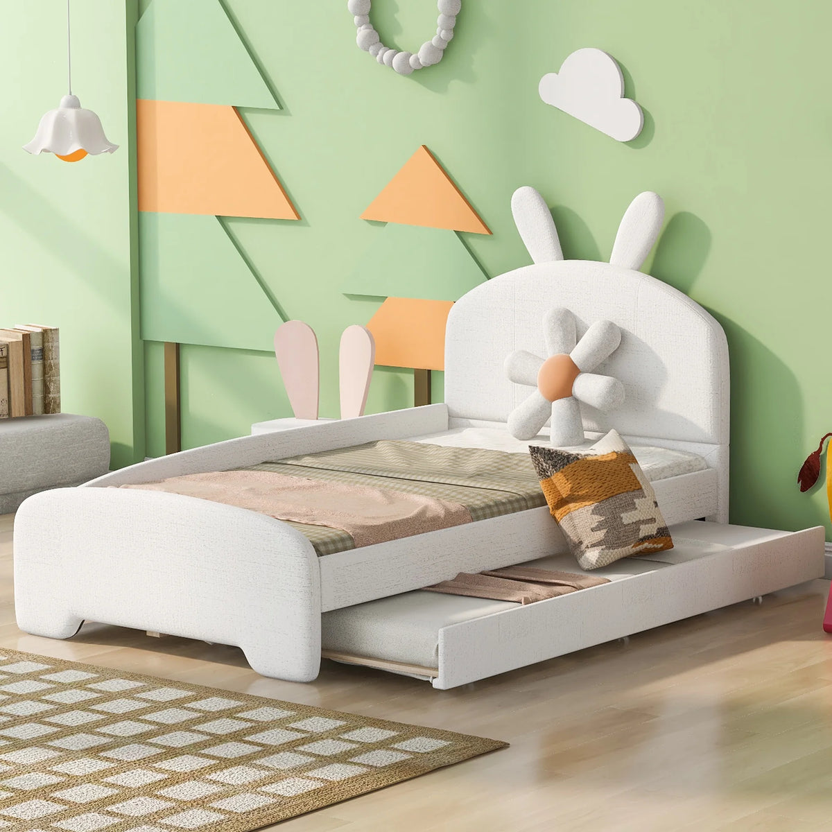 Twin Size Upholstered Platform Bed with Trundle B745
