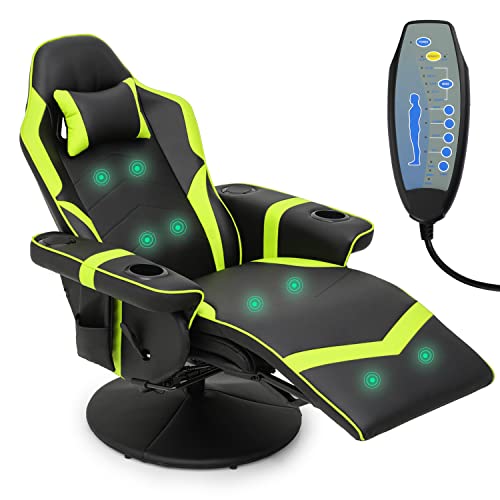 Green PU Leather Massage Gaming Recliner Chair with Adjustable Backrest L72898