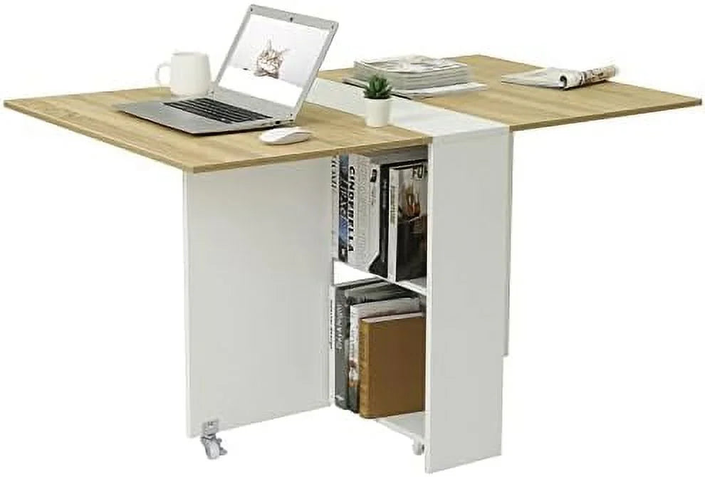 Folding Dining Table with 6 Casters and Shelves G6832