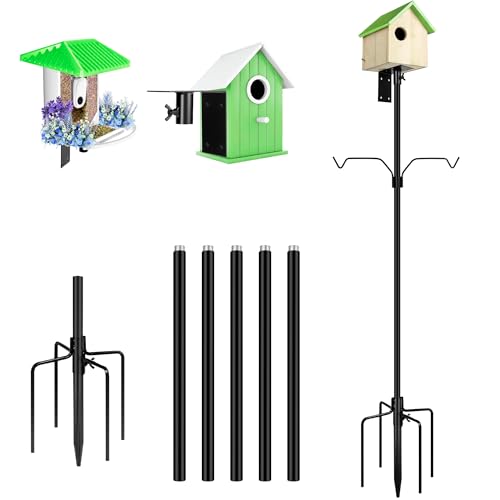 Black 79 Inch Heavy Duty Bird Feeder Pole with 2-Hooks and Metal Squirrel Baffle Z455499