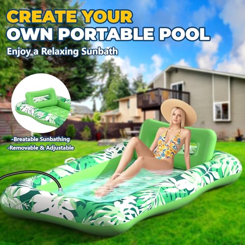 76" x 48" Inflatable Tanning Pool Lounger Float with Pillow S77867