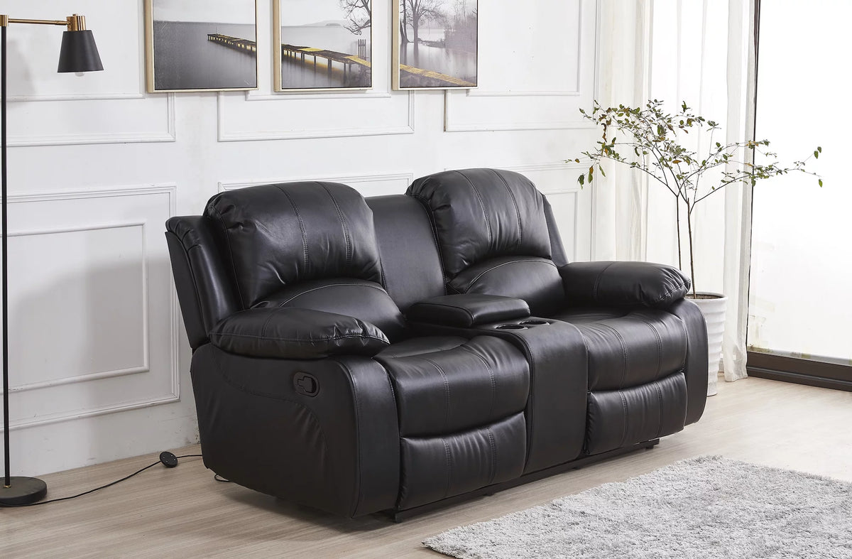 Black Bonded Leather Reclining Sofa 3 Piece Set S37572