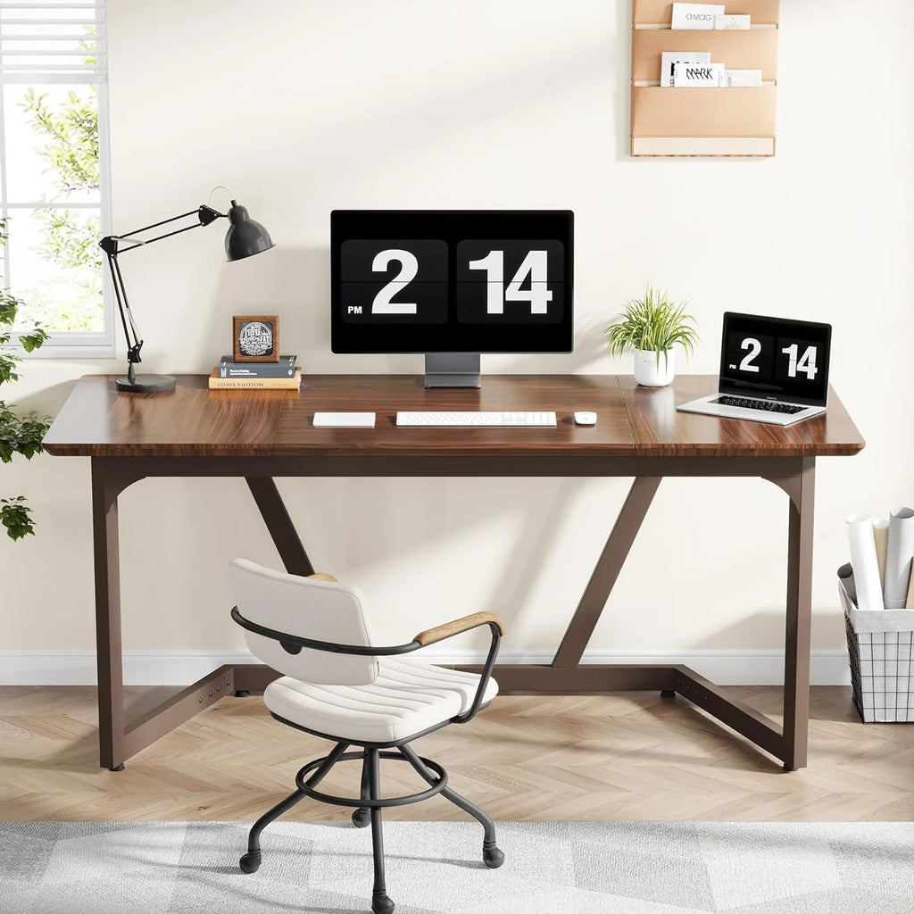 55 Inch Walnut Computer Desk V78817