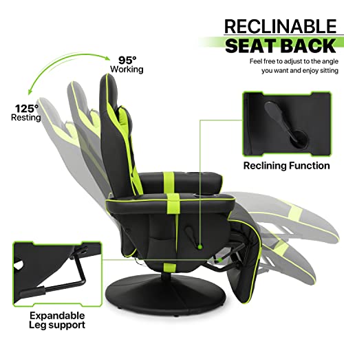 Green PU Leather Massage Gaming Recliner Chair with Adjustable Backrest L72898