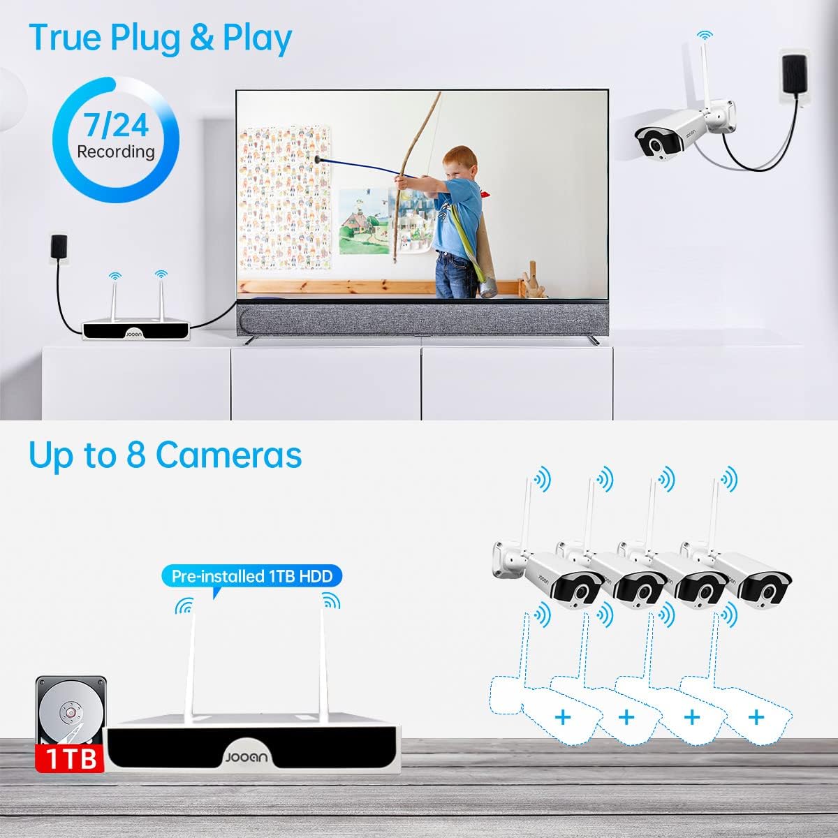 Wireless Security Camera System, 8 Channel 3MP NVR with 1TB Hard Drive, 4pcs 3.0 Megapixel WiFi IP Cameras Outdoor P3282