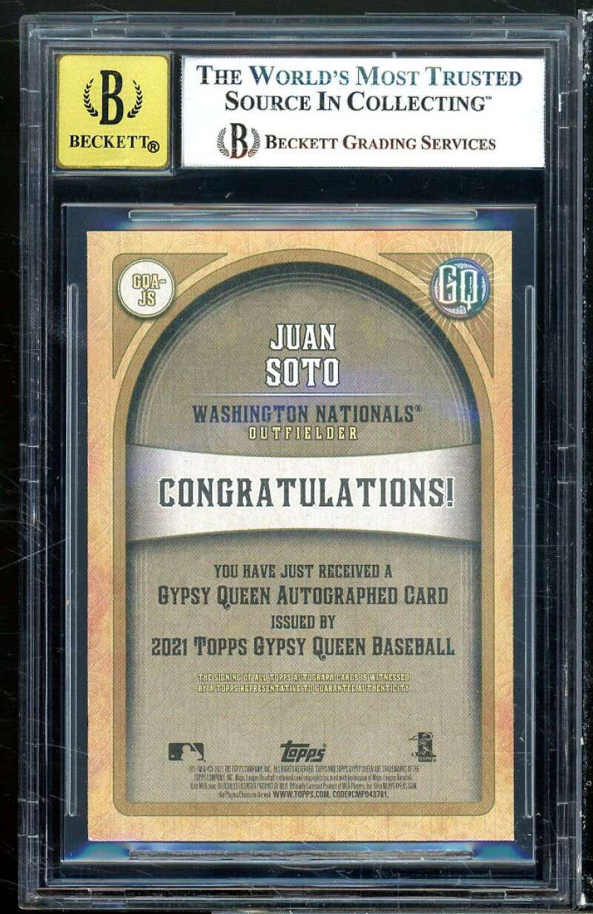 2021 Topps Gypsy Queen Autographs #gqajs BGS 9 auto 10 Card E104352