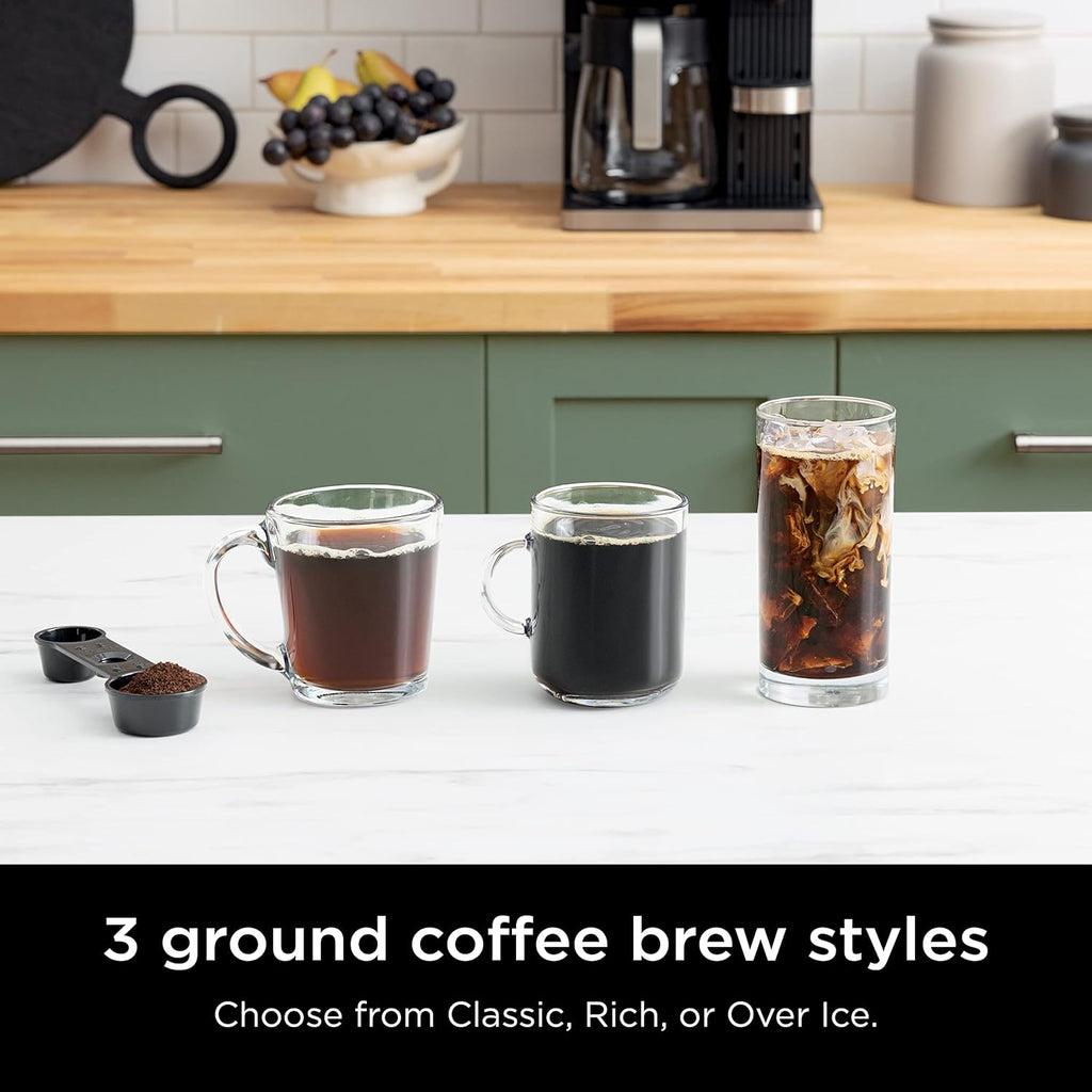 Black and Stainless Steel Espresso & Coffee System, 12-Cup Carafe, Built-in Frother W941197
