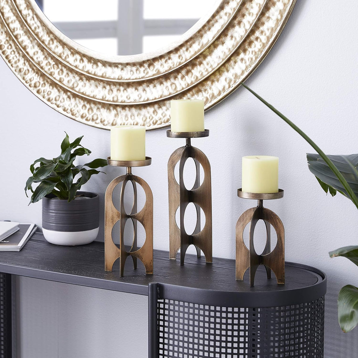 Set of 3 Silver Metal Candle Holder C41362