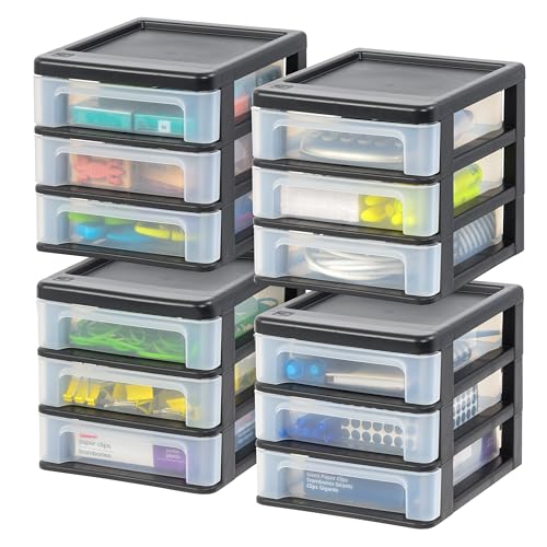 Black Plastic 3-Drawer Stacking Storage Organizer, 2-Pack L508