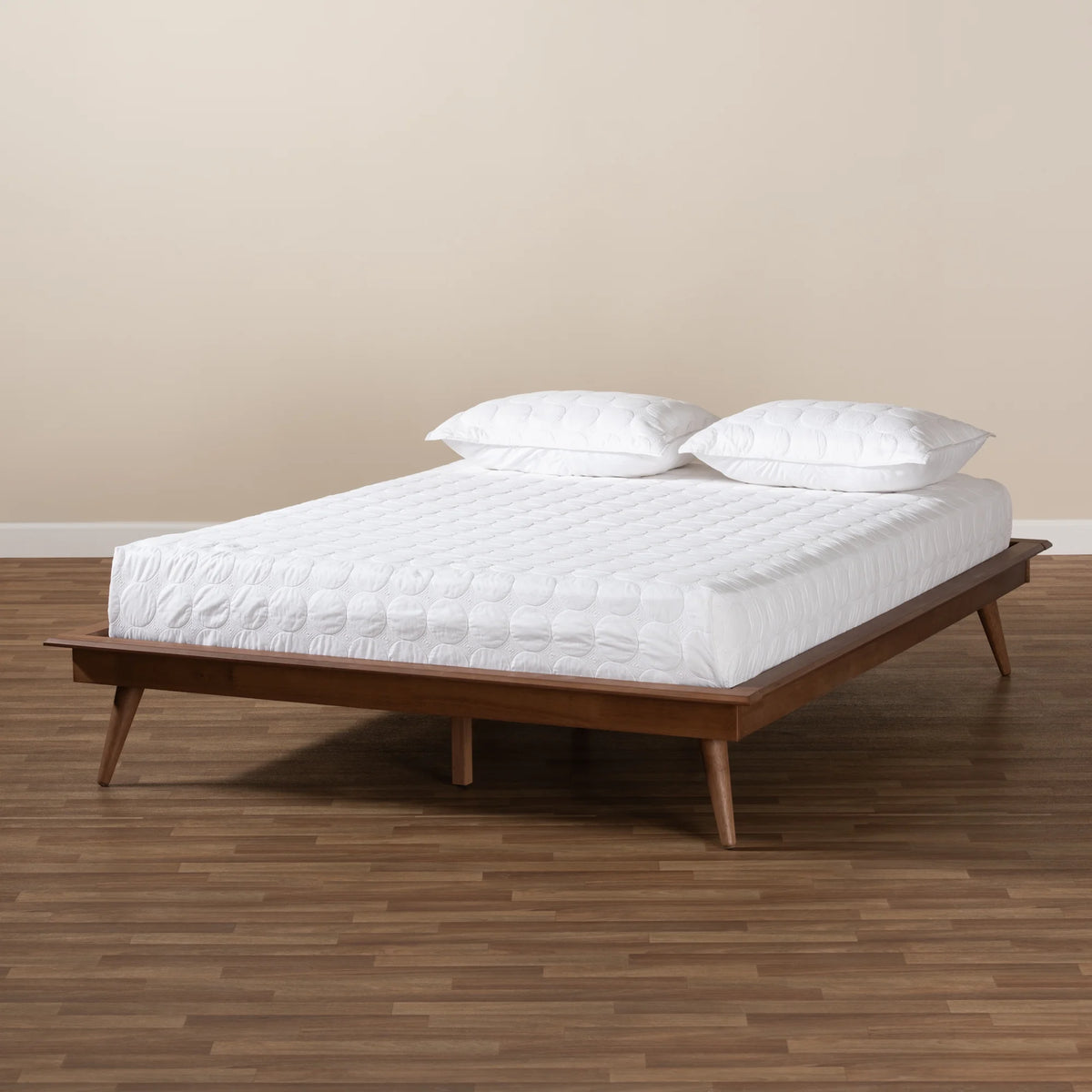 Walnut Brown Wood Full Size Platform Bed Frame L49442