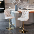 Beige Velvet Swivel Bar Stools Set of 2 with Back Q1129