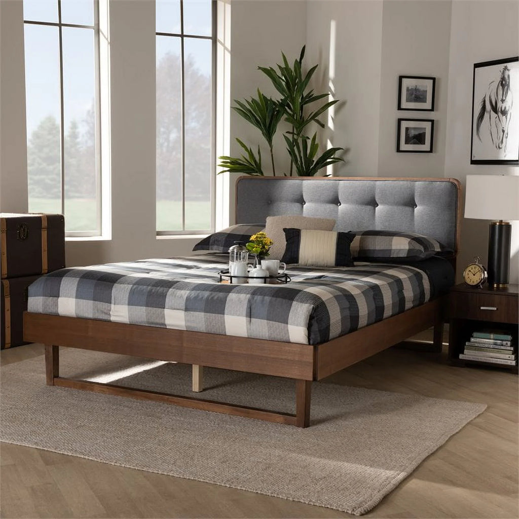Gray Upholstered Wood King Size Platform Bed Y67334