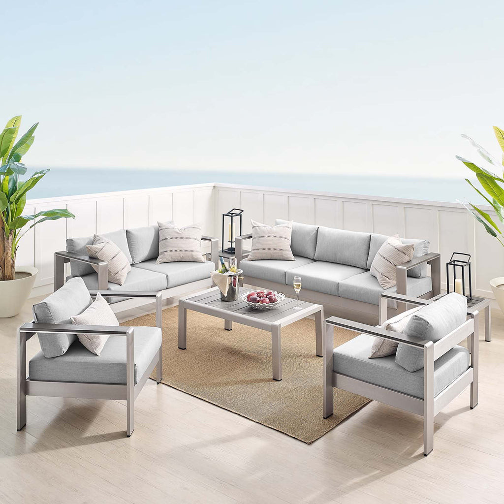 Silver Grey Modern Outdoor Sectional Sofa Chair Table Set W125