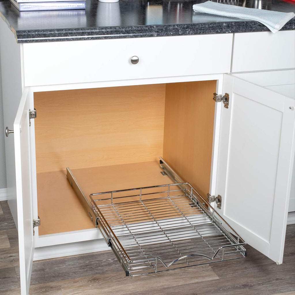 Chrome Finish Wire Frame Pull Out Drawer Cabinet Organizer O133972