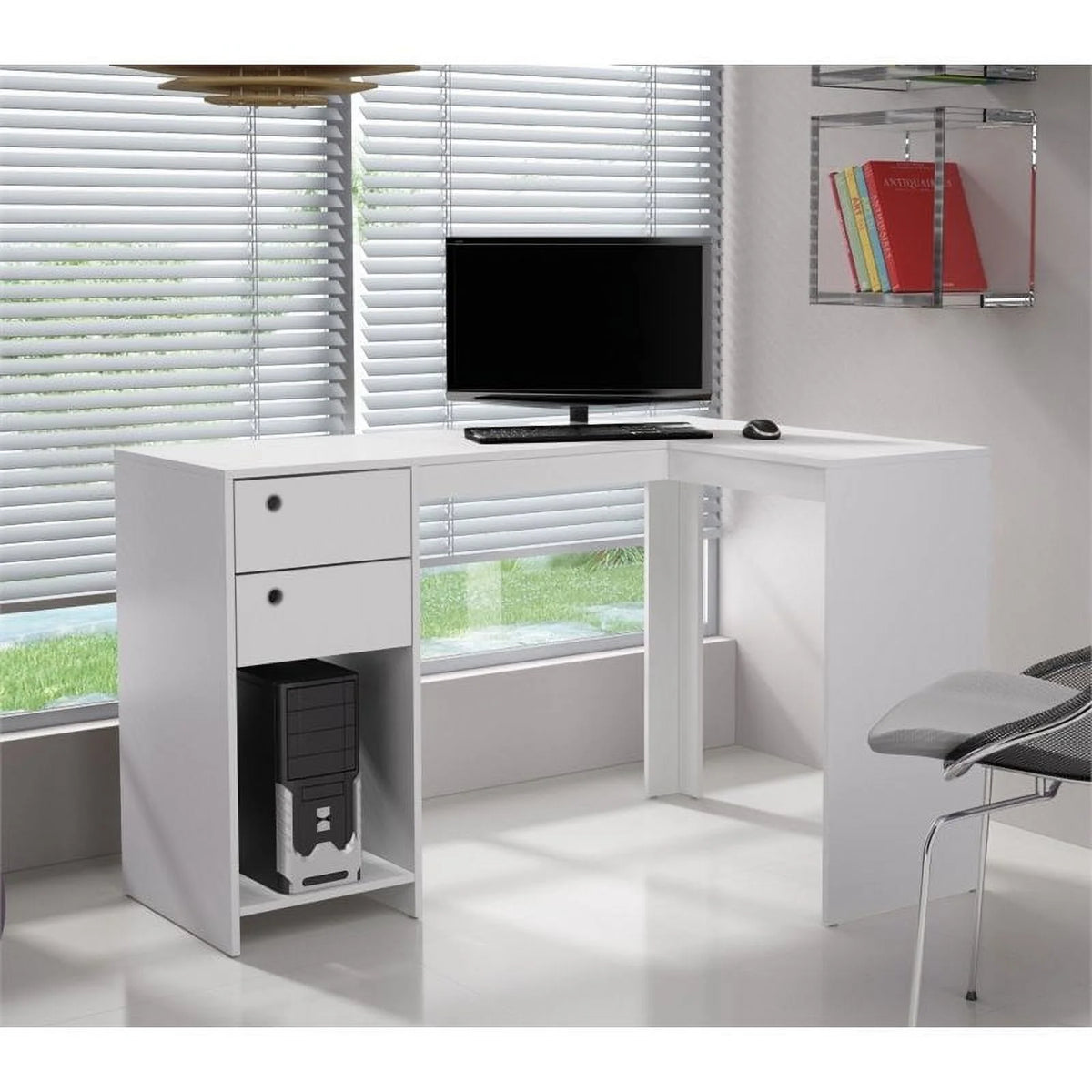White Wood Corner Computer Desk N639571