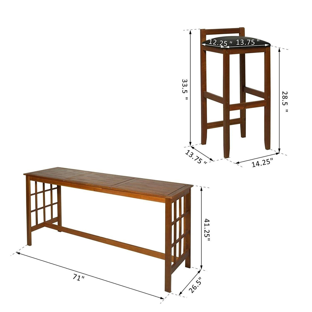 Brown 7 Piece Acacia Wood Bar Height Dining Set K2976