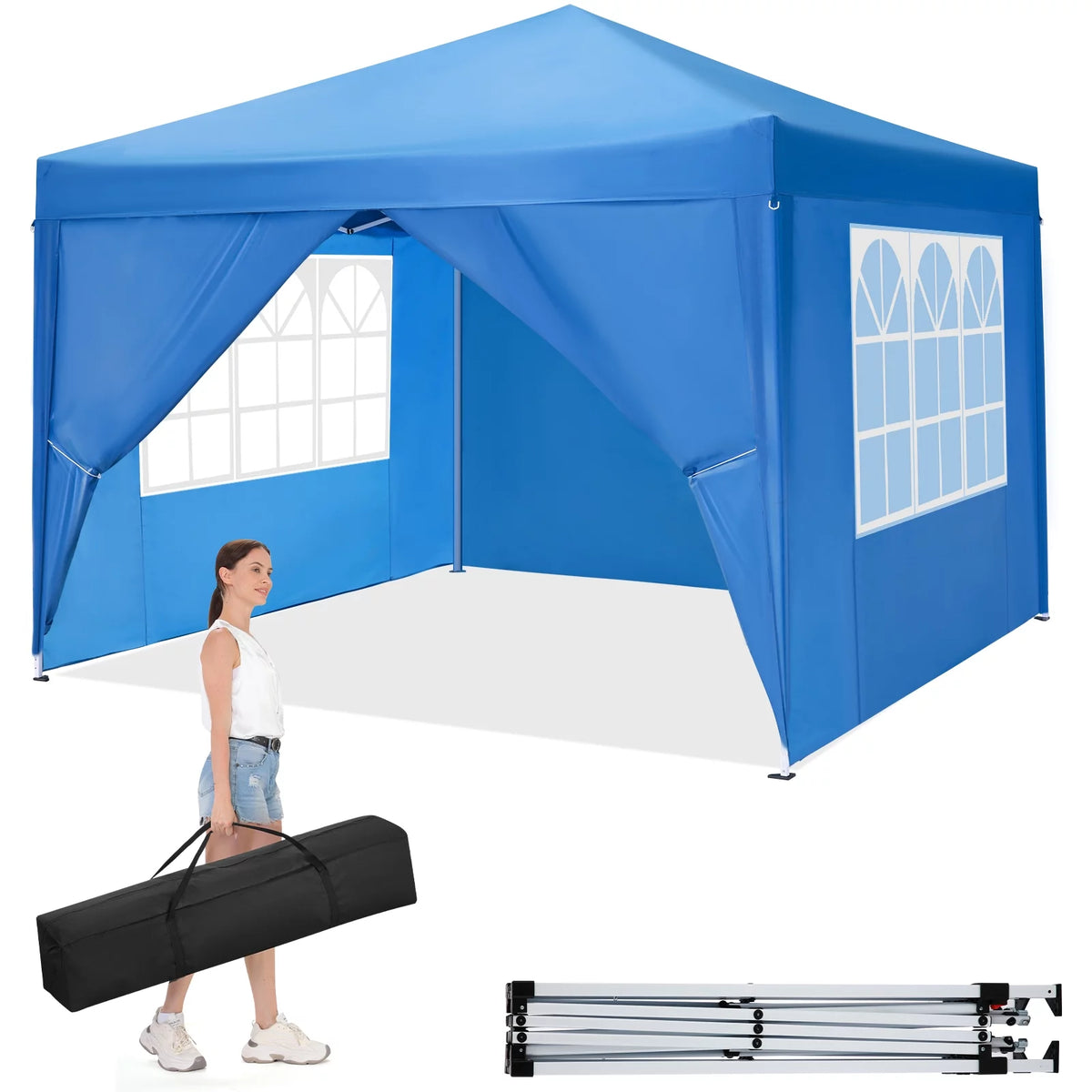 10'x 10' Pop up Canopy with 4 Removable Sidewalls & Carrying Bag, White M368422