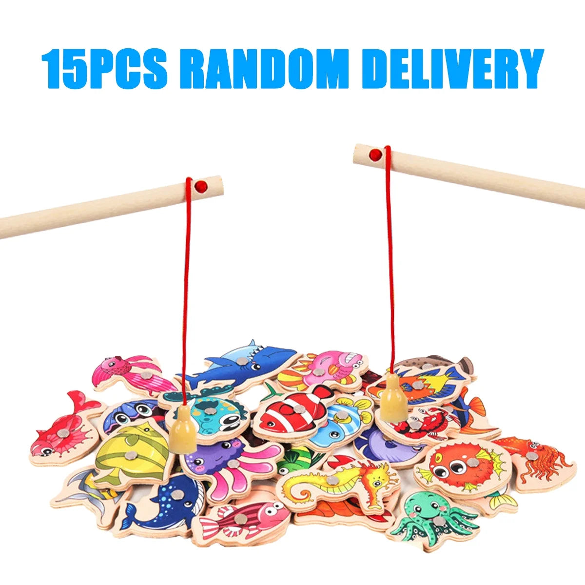 Magnetic Fishing Game Toys Set with Wooden Fish Rod I8022