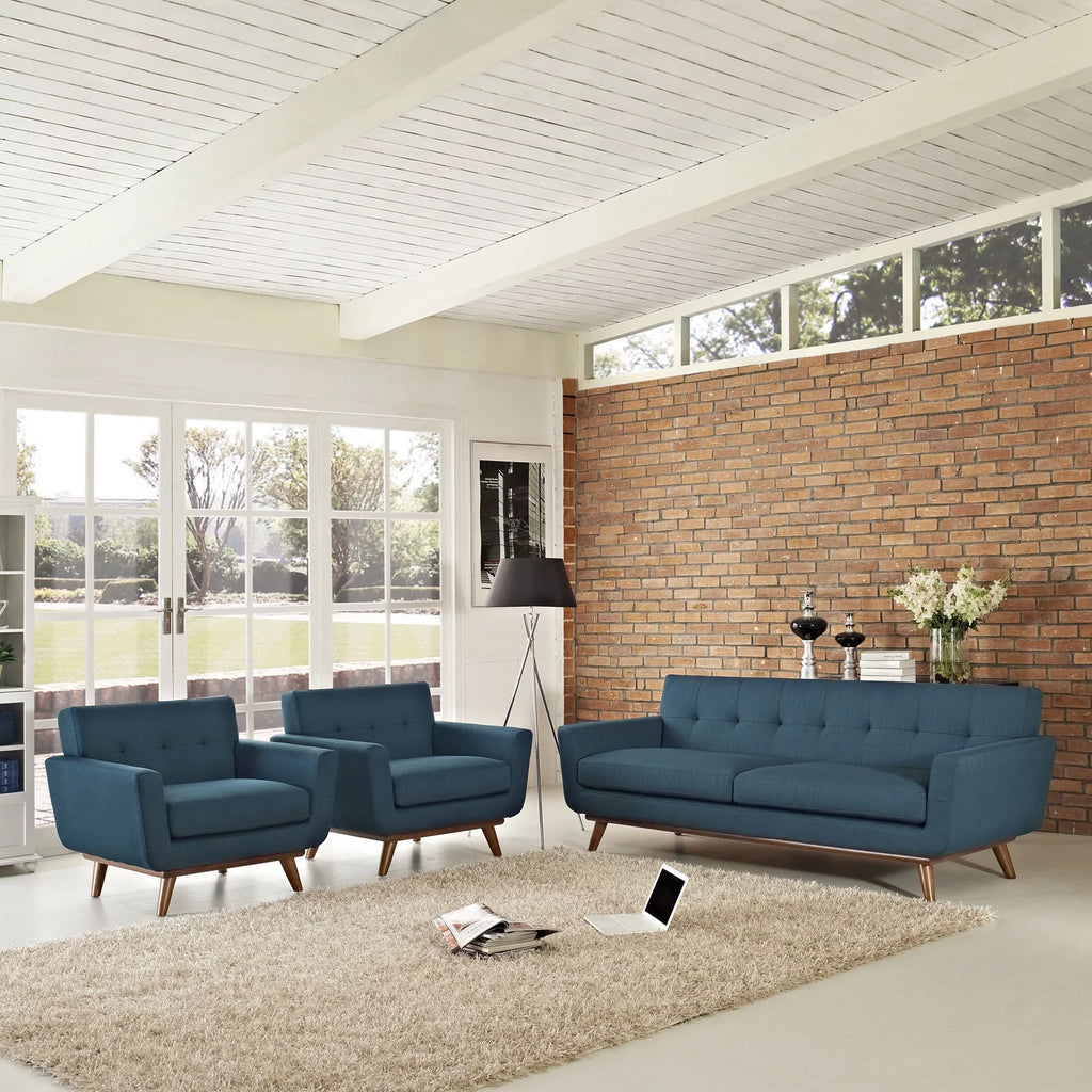 Navy Armchairs and Sofa Set of Three X8021