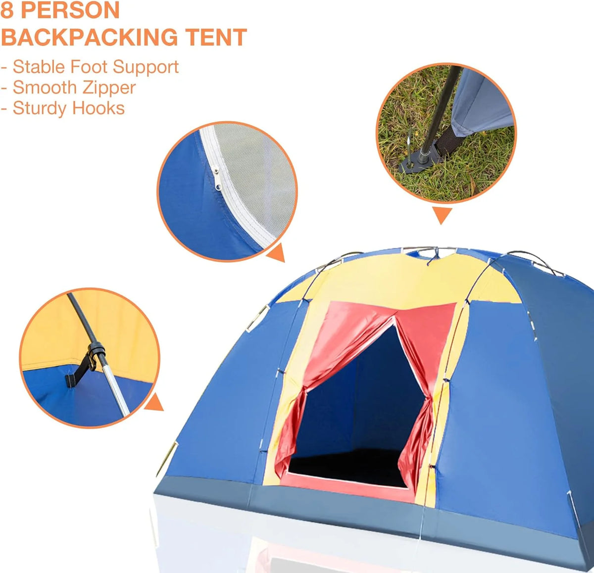 8 Person Large Family Camping Tent with Carry Bag S609006