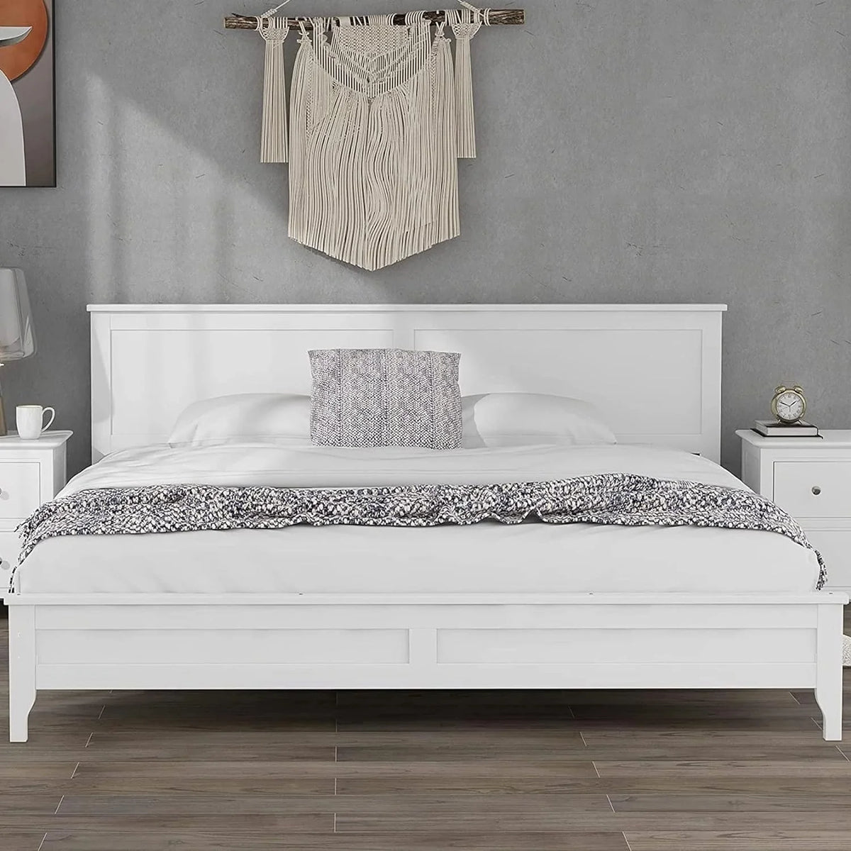 King Size White Platform Bed Frame with Headboard C870