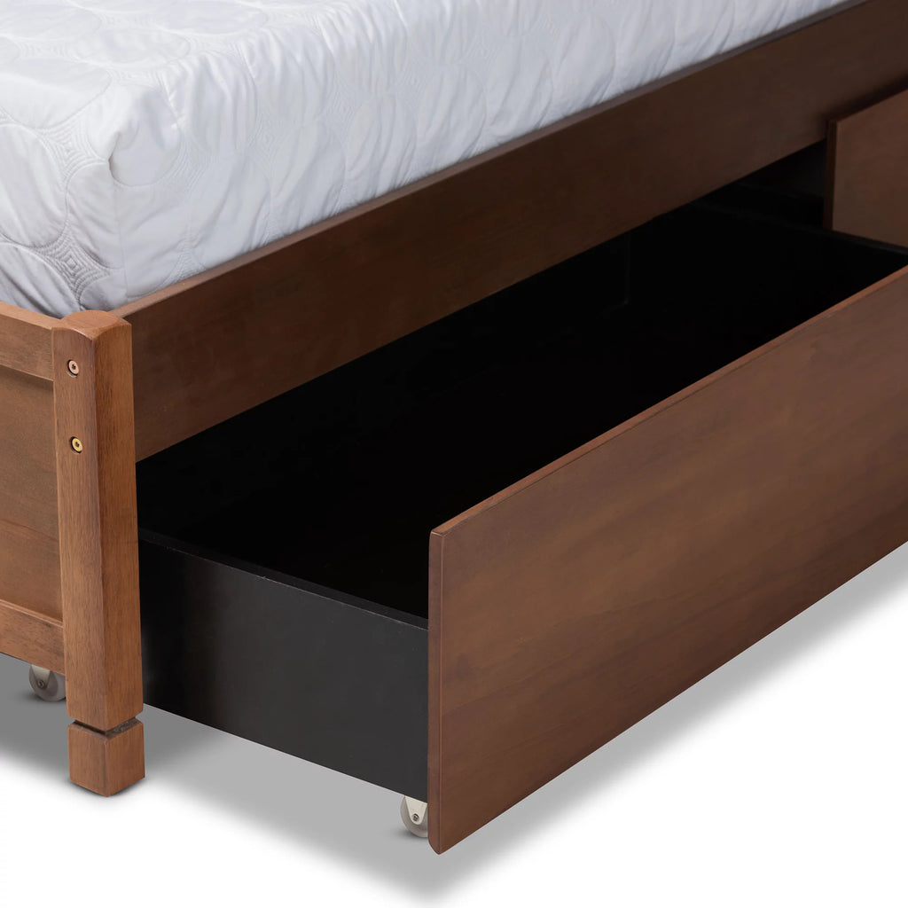 Walnut Brown Wood King Size 4-Drawer Platform Storage Bed Z83669