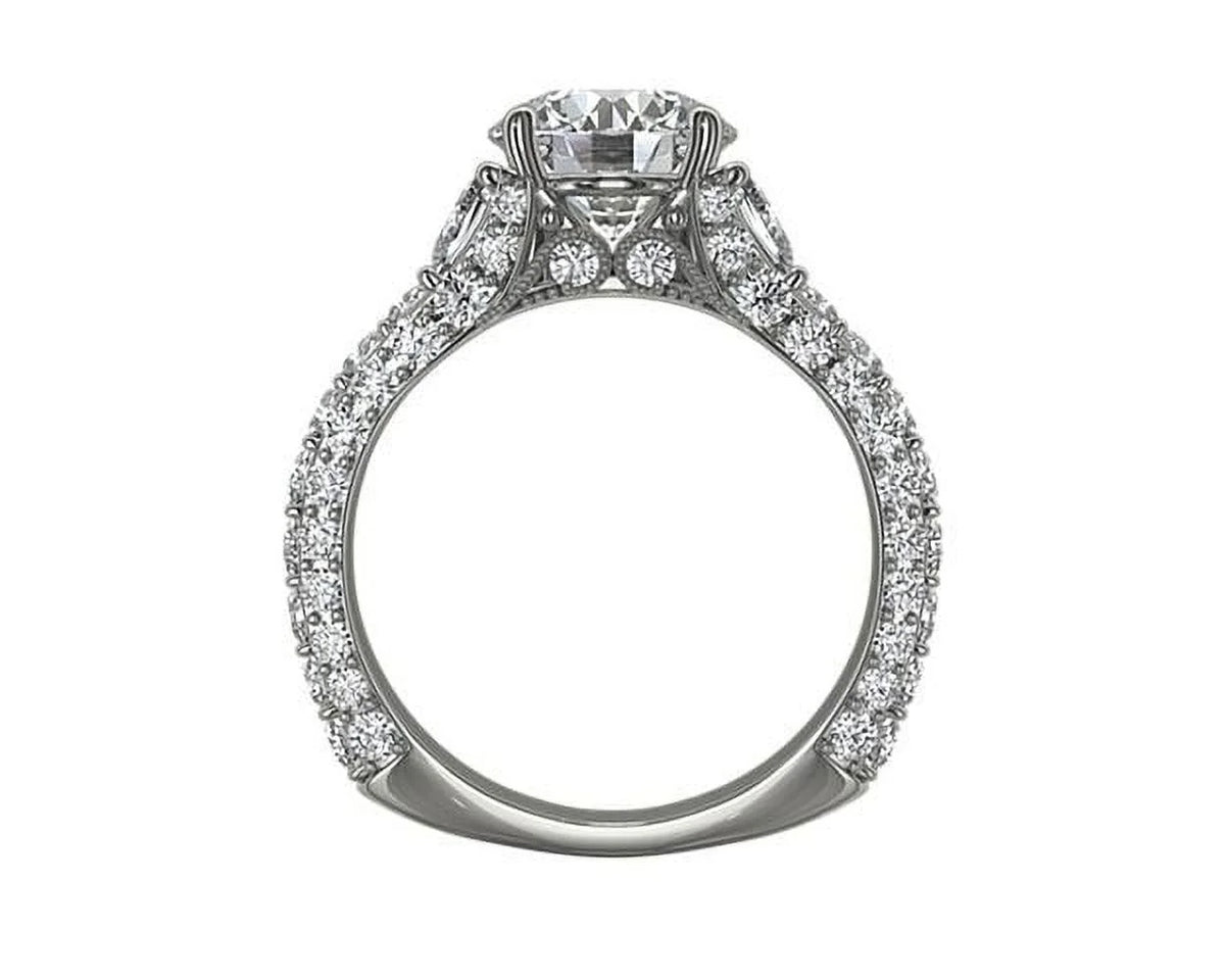 14K White Gold Solitaire Engagement Ring with Accents E961