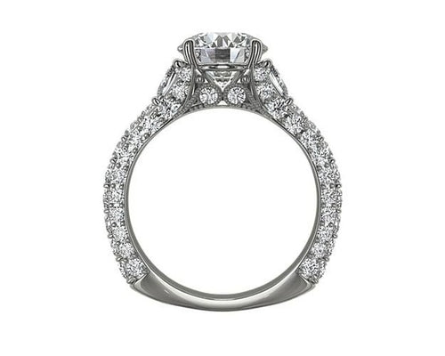 14K White Gold Solitaire Engagement Ring with Accents E961