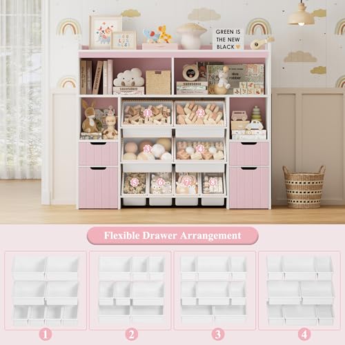 Pink Toy Storage Organizer with Drawers and Removable Bins U241