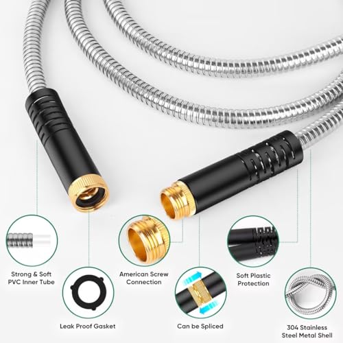50ft Heavy Duty Stainless Steel Garden Hose with 10 Nozzles Z38049