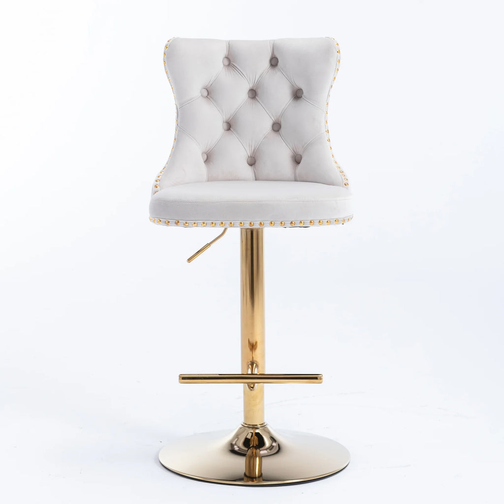Beige Velvet Swivel Bar Stools Set of 2 with Back Q1129