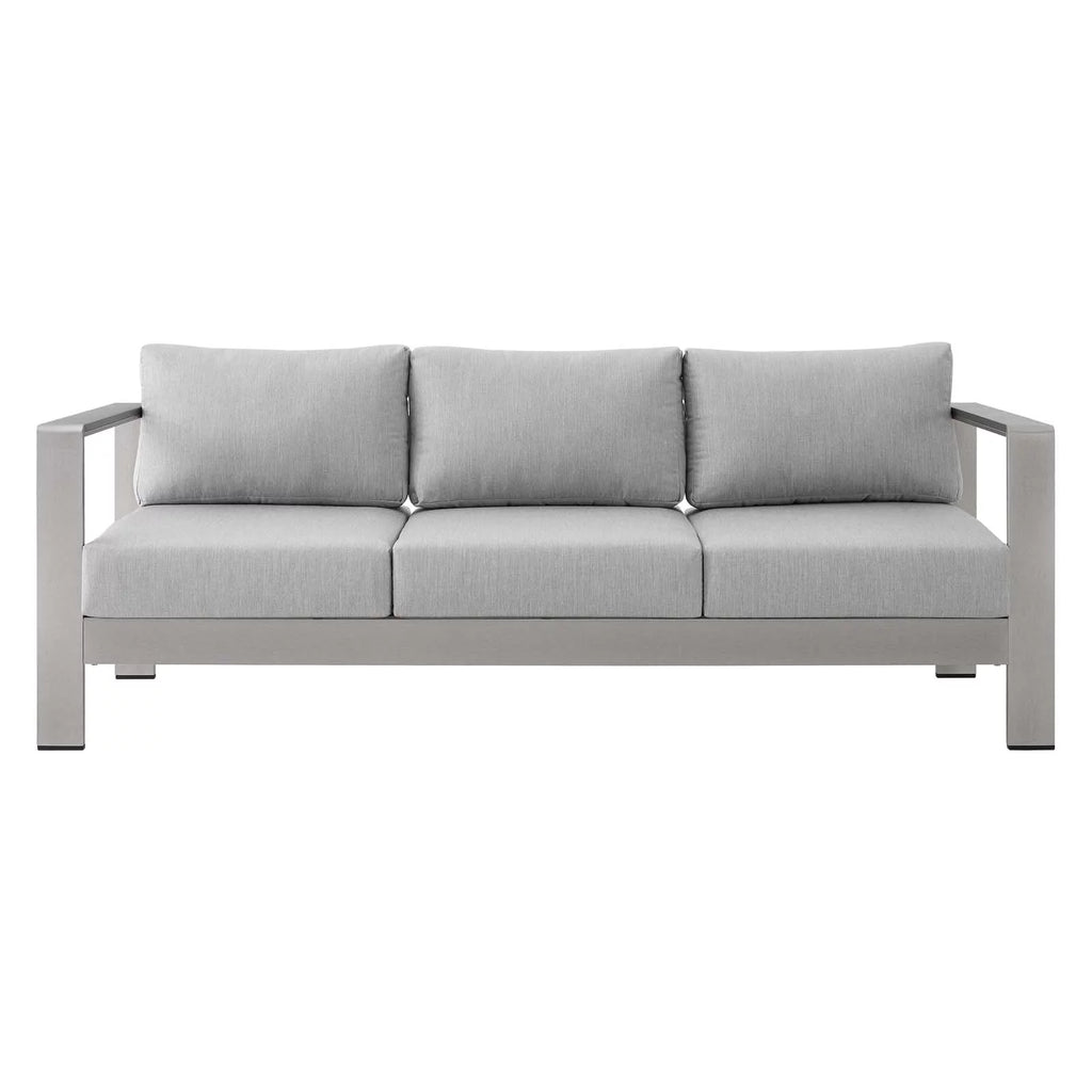 Silver Grey Modern Outdoor Sectional Sofa Chair Table Set W125