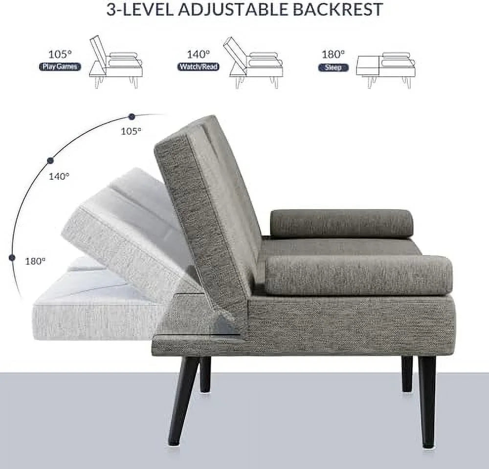 Black Convertible Sofa Bed with USB Ports and Adjustable Backrest Q7009