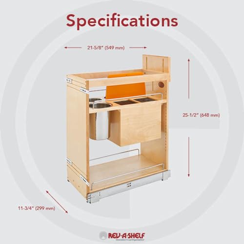 11 Inch Base Pullout Kitchen Cabinet Organizer with Stainless Steel Utensil Storage Bin F676828