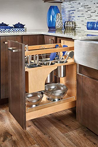11 Inch Base Pullout Kitchen Cabinet Organizer with Stainless Steel Utensil Storage Bin F676828