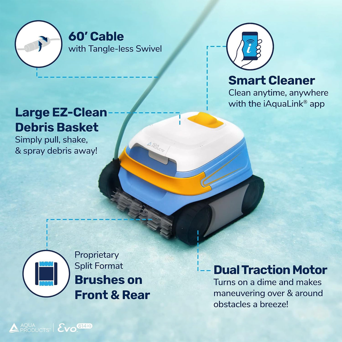 Robotic Pool Cleaner with 60ft Swivel Cable H44513