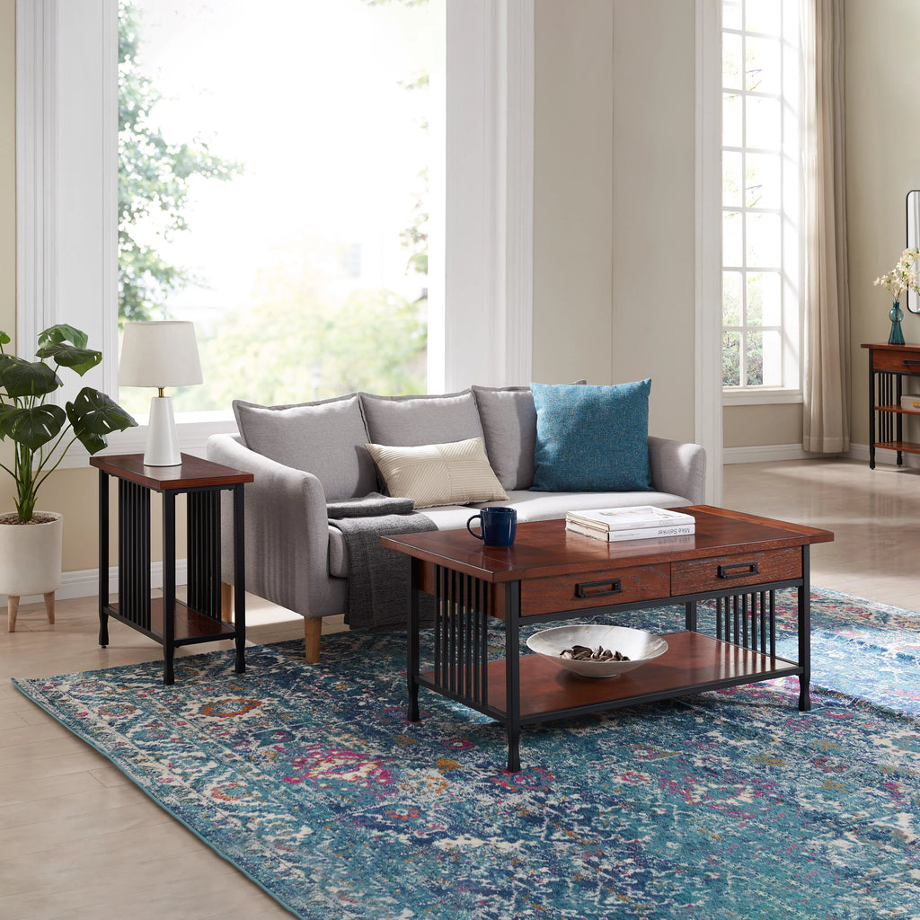 Rustic Two Drawer Coffee Table with Shelf E744976
