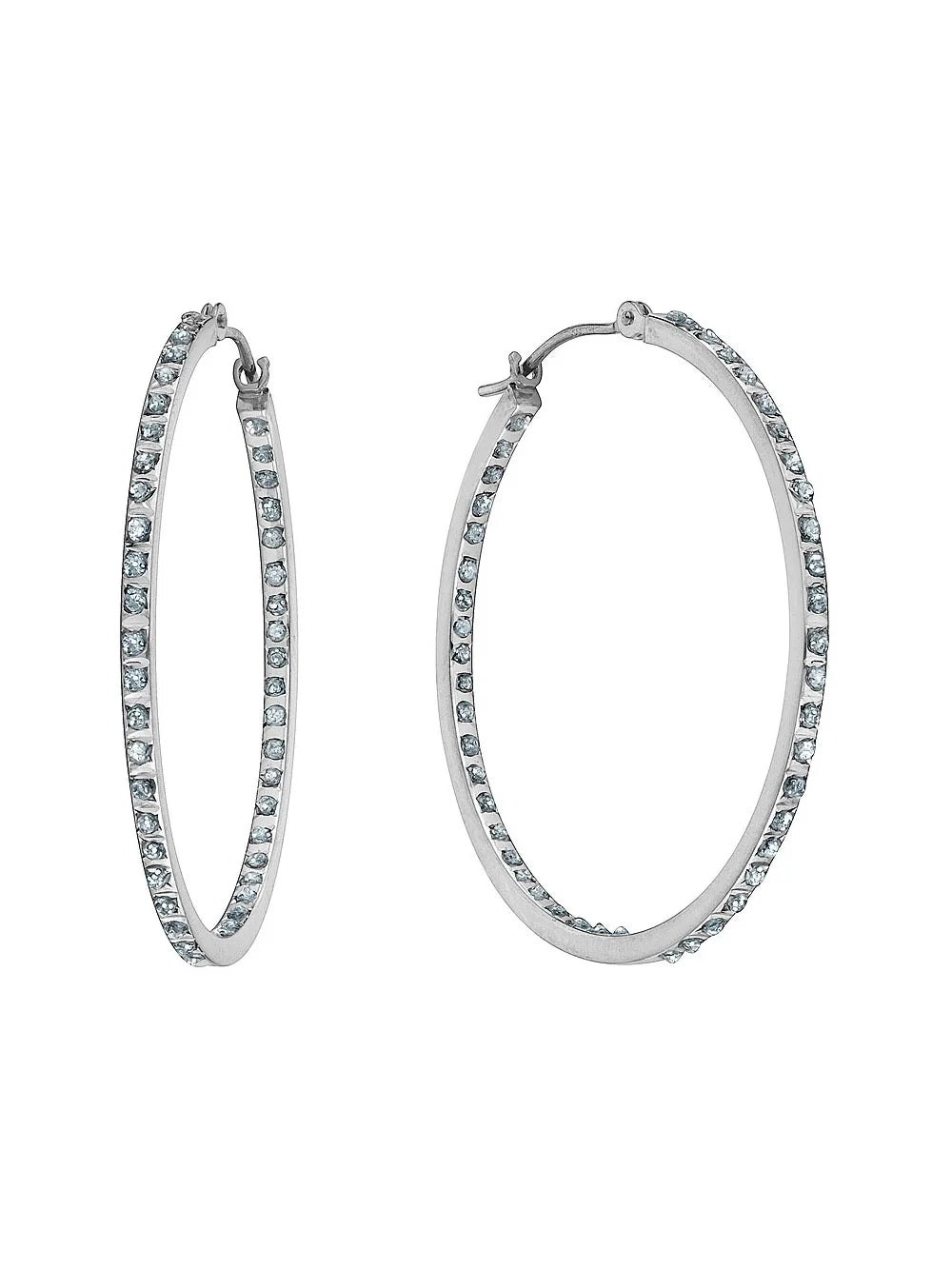 14K White Gold Diamond Hoop Earrings (1 1/3 Inch) N96769