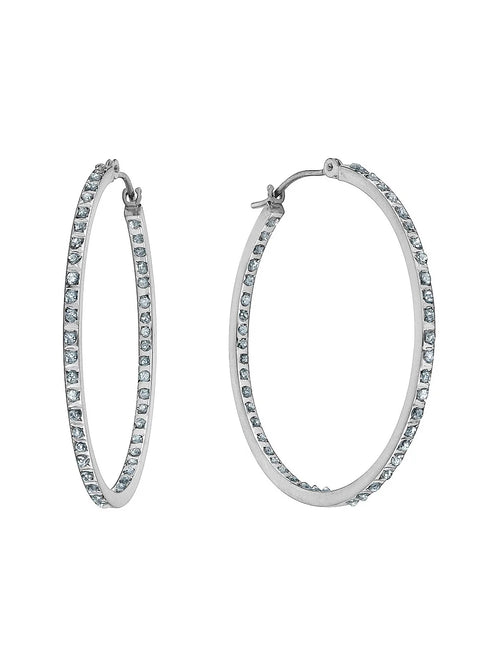 14K White Gold Diamond Hoop Earrings (1 1/3 Inch) N96769