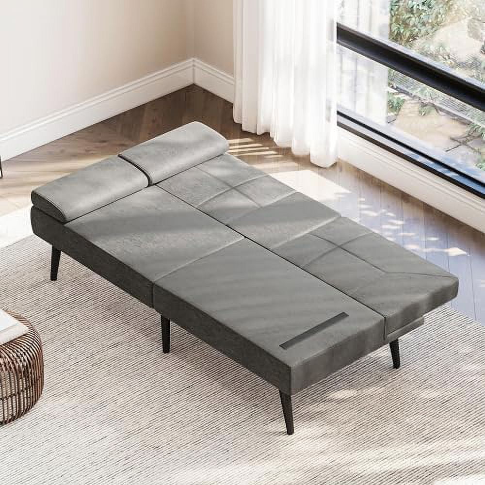 Black Convertible Sofa Bed with USB Ports and Adjustable Backrest Q7009