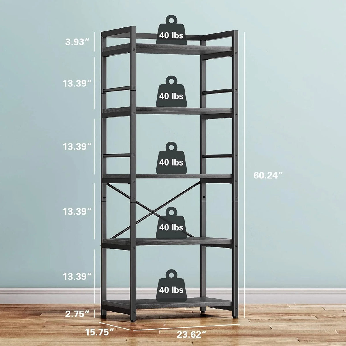 5-Tier Bakers Rack with Storage, Black S3768
