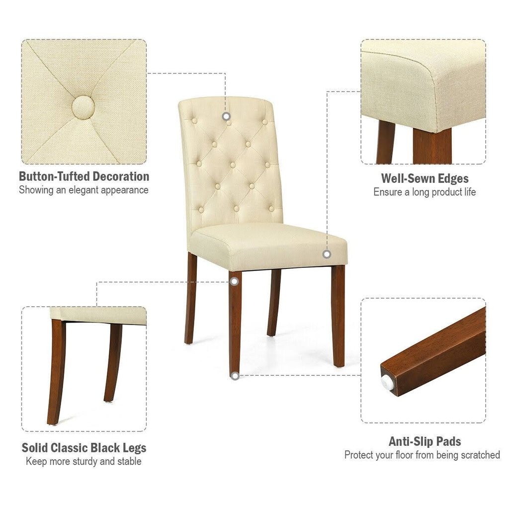 Beige Fabric Wood Accent Dining Chair Set of 2 P5217