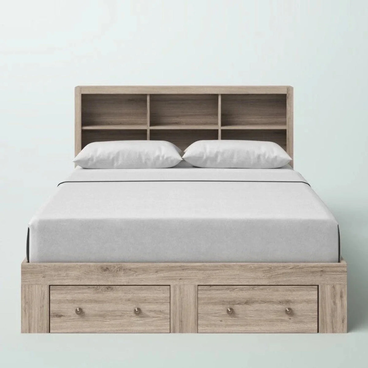 Queen Size Rustic Oak 2 Drawer Storage Platform Bed H40463