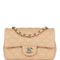 Beige Lambskin Mini Rectangular Flap Bag P937