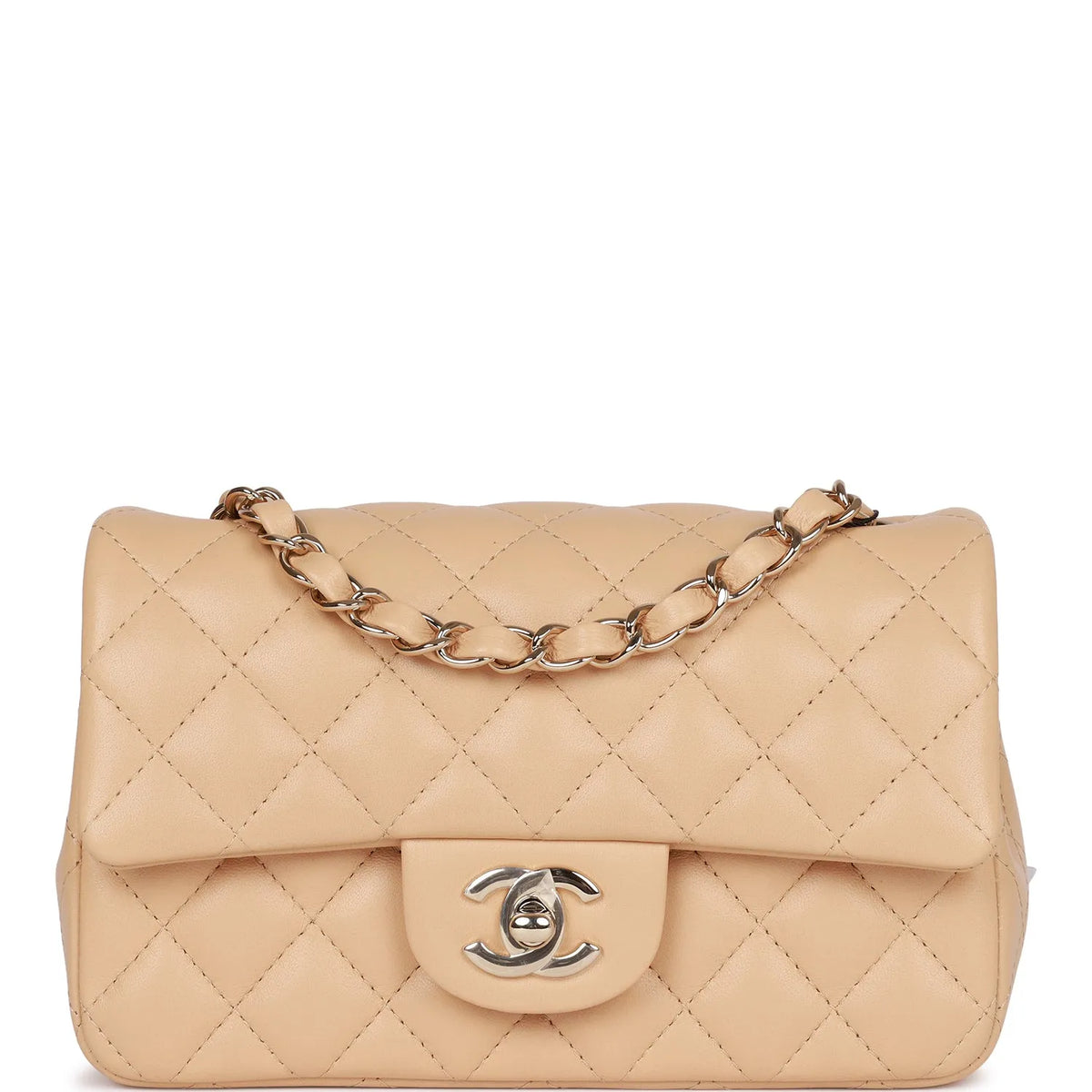 Beige Lambskin Mini Rectangular Flap Bag P937