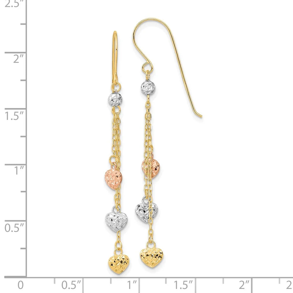 14 Karat Tri-color Diamond-cut Dangle Earrings D6098