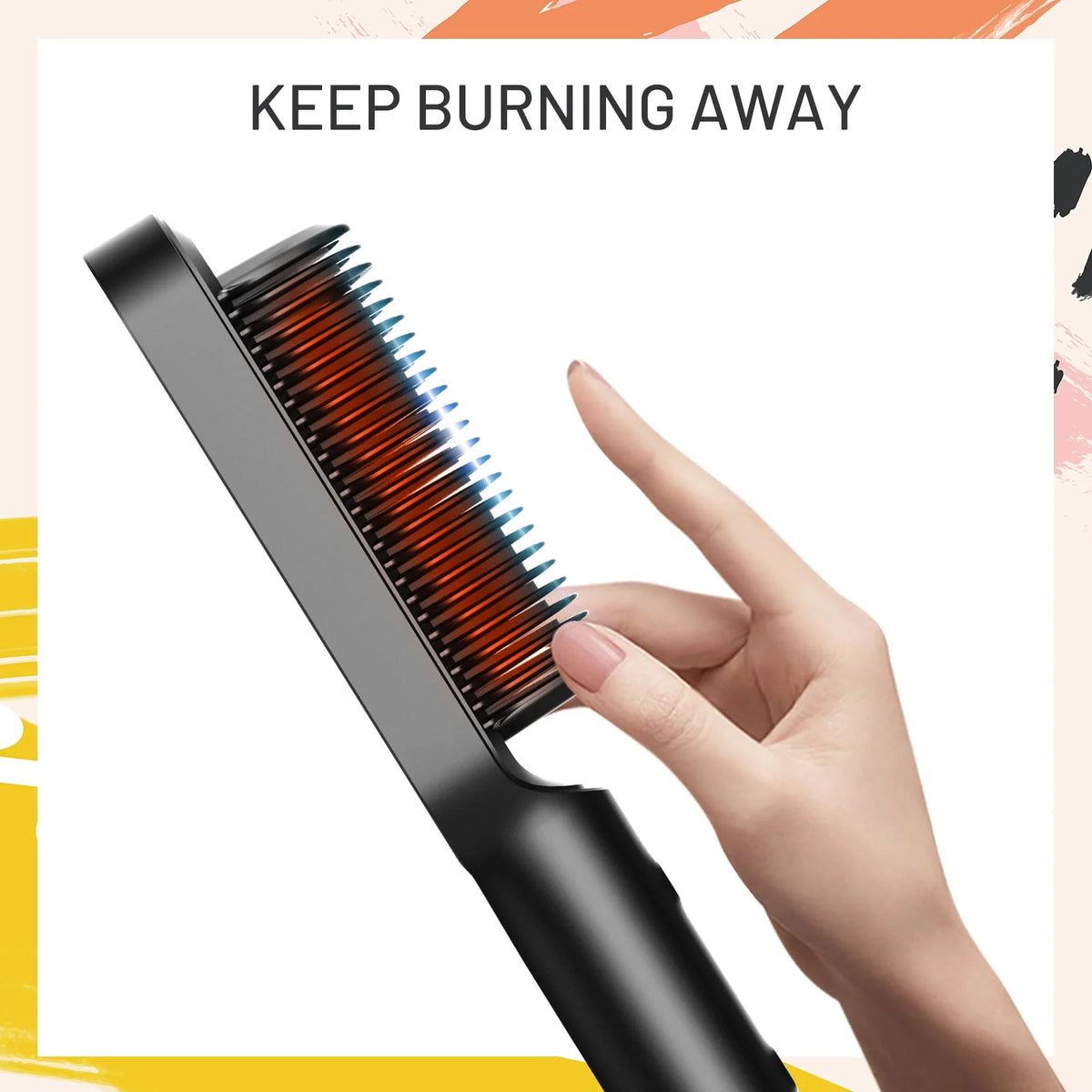 Black Hair Straightener Brush with Built-in Comb L69251