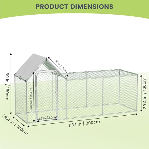 Large Metal Chicken Coop with Waterproof and Anti-UV Cover, 10' W x 3.3' D x 5' H D75253