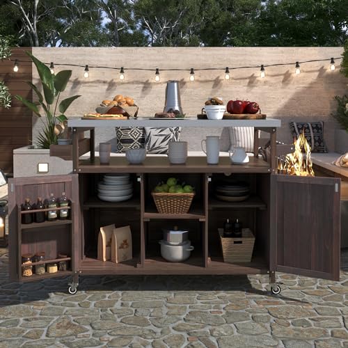 Natural Solid Wood Outdoor Kitchen Island with Stainless Steel Top C54716